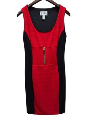 Joseph Ribkoff Red Black Bodycon Dress Size 10 Zip Front